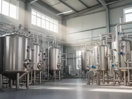 Moderne industrielle Anlage zur chemischen Verarbeitung mit Edelstahltanks und Rohrleitungen in einer hellen Fabrikhalle. - Foto: über boerse-global.de