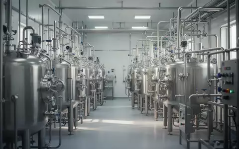 Moderne industrielle Pilotanlage mit Edelstahl-Bioreaktoren in einem Labor- und Fertigungsumfeld. - Foto: über boerse-global.de