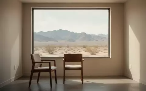 Ein minimalistischer Behandlungsraum mit Blick auf eine ruhige Wüstenlandschaft bei sanftem Tageslicht. - Foto: über boerse-global.de