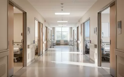 Ein heller, moderner Krankenhausflur mit offenen Zimmertüren und sauberer, steriler Umgebung. - Foto: über boerse-global.de