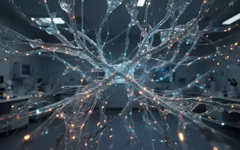Abstrakte Darstellung neuronaler Netzwerke mit leuchtenden Verbindungen und kristallinen Strukturen in einer Laborumgebung. - Foto: über boerse-global.de