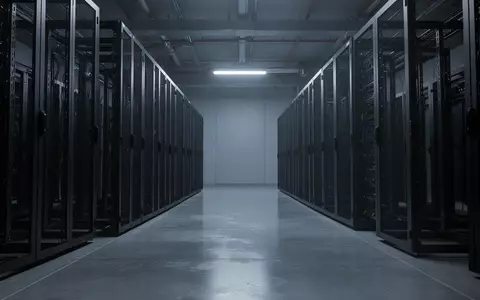 Ein minimalistischer, dunkel beleuchteter Serverraum mit leeren Stahlschränken in einer industriellen Umgebung. - Foto: über boerse-global.de