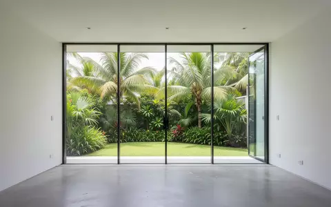Ein minimalistischer, lichtdurchfluteter Wohnraum mit Blick in einen tropischen Garten. - Foto: über boerse-global.de