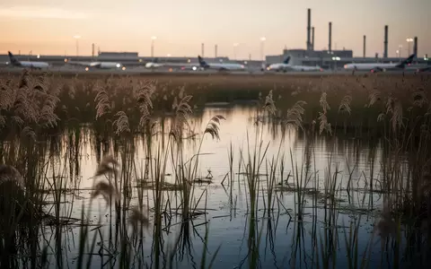 Ein Feuchtgebiet nahe eines Flughafens bei Dämmerung, das als natürlicher Lebensraum für Insekten dient. - Foto: über boerse-global.de