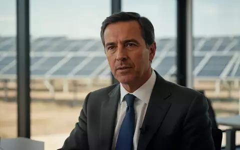 Eine Führungskraft in einem modernen Büro mit Blick auf einen Solarpark im Hintergrund. - Foto: über boerse-global.de