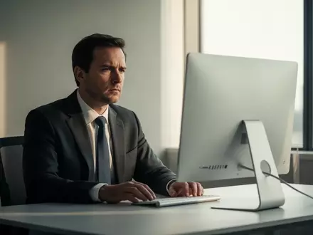 Ein Investor blickt nachdenklich auf einen leeren Monitor in einem modern eingerichteten Büro. - Foto: über boerse-global.de