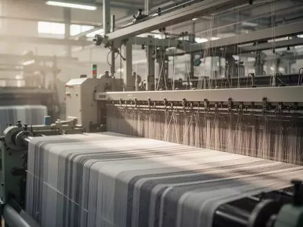 Moderne Webmaschinen in einer Industriehalle bei natürlichem Lichteinfall. - Foto: über boerse-global.de