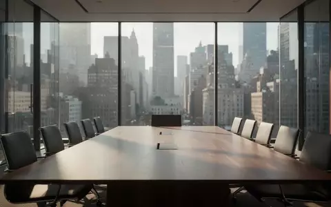 Ein moderner, heller Konferenzraum in einem Bürogebäude mit Blick auf eine Finanzmetropole. - Foto: über boerse-global.de