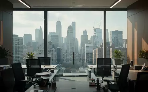 Ein modernes Bürogebäude mit Blick auf ein Finanzviertel bei Tageslicht. - Foto: über boerse-global.de
