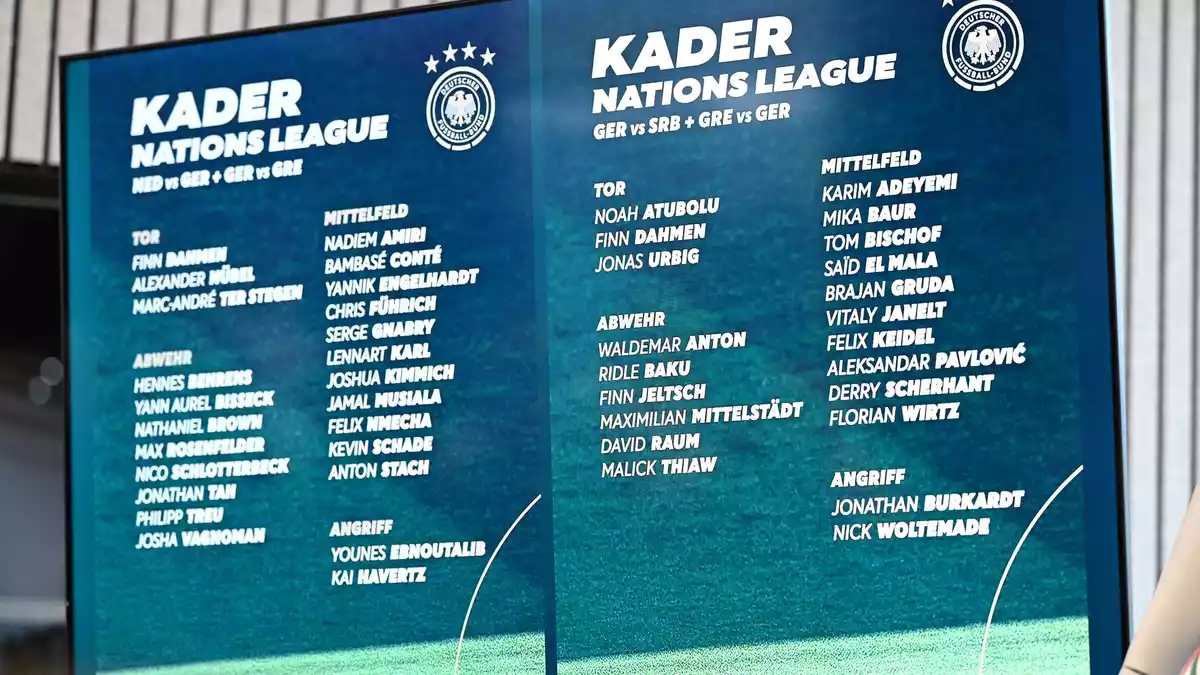 44 Namen stehen auf dem DFB-Tableau für die Spiele in der Nations League.  - Bild: Boris Roessler/dpa