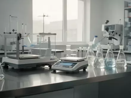 Ein minimalistischer, moderner Laborarbeitsplatz in einer Apotheke mit präzisen Messgeräten und Glasgefäßen in hellem Tageslicht. - Foto: über boerse-global.de