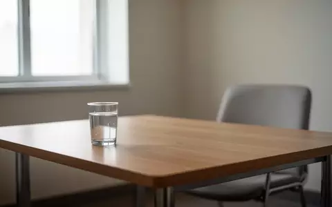 Ein minimalistischer Behandlungsraum mit einem Glas Wasser auf einem Holztisch, eingefangen in ruhigem Tageslicht. - Foto: über boerse-global.de