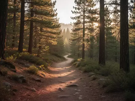 Ein einsamer Pfad in einem ruhigen Nadelwald bei Sonnenuntergang, der zur mentalen Erholung und Entschleunigung einlädt. - Foto: über boerse-global.de