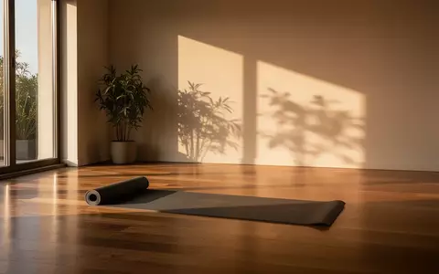 Eine Yoga-Matte liegt in einem hellen, minimalistisch eingerichteten Raum auf einem Holzboden, beleuchtet durch sanftes Morgenlicht. - Foto: über boerse-global.de