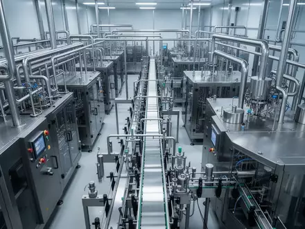 Industrielle Produktionsanlage für Arzneimittel mit Edelstahltanks und Rohrleitungen in einer sterilen Umgebung. - Foto: über boerse-global.de