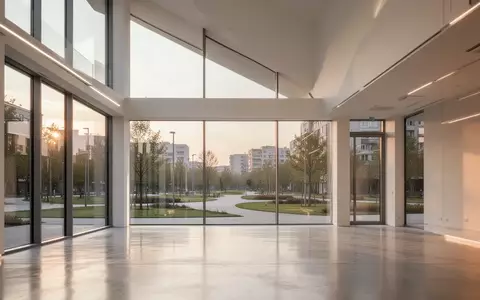 Ein minimalistischer, lichtdurchfluteter Arbeitsbereich mit hohen Decken und Blick auf eine ruhige Parkanlage. - Foto: über boerse-global.de