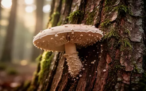 Nahaufnahme eines Pilzes an einem bemoosten Baumstamm im Wald bei natürlichem Licht. - Foto: über boerse-global.de