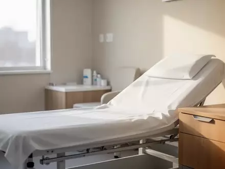 Ein klinischer Untersuchungsraum mit einem leeren Patientenbett in einer ruhigen, hellen Krankenhausumgebung. - Foto: über boerse-global.de