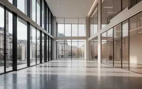 Modernes, minimalistisches Bürogebäude-Interieur mit großen Glasfronten und hellem Tageslicht. - Foto: über boerse-global.de
