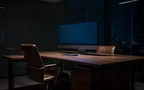 Ein leerer Schreibtisch in einem dunklen Büro mit einem ausgeschalteten Computerbildschirm. - Foto: über boerse-global.de