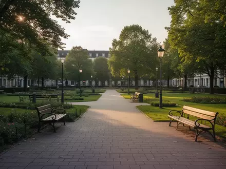 Leere Parkanlage in einer Stadt bei Tageslicht, umgeben von Gehwegen und Grünflächen. - Foto: über boerse-global.de