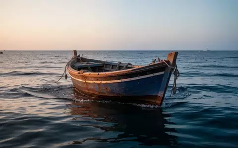 Ein kleines traditionelles Fischerboot auf dem ruhigen, tiefblauen Ozean vor der marokkanischen Küste bei Sonnenaufgang. - Foto: über boerse-global.de