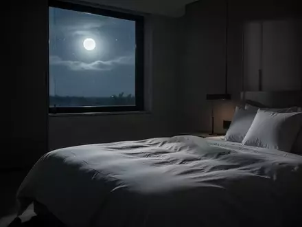 Minimalistisches Schlafzimmer bei Nacht mit sanftem Mondlicht und Fokus auf die Textur der Bettwäsche. - Foto: über boerse-global.de
