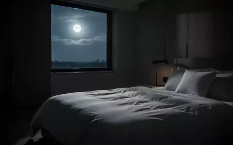 Minimalistisches Schlafzimmer bei Nacht mit sanftem Mondlicht und Fokus auf die Textur der Bettwäsche. - Foto: über boerse-global.de