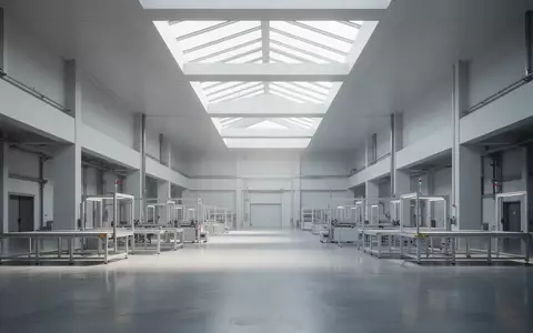 Eine weitläufige, moderne Industriehalle mit klaren geometrischen Strukturen und hellem Tageslicht, die eine neutrale technologische Umgebung darstellt. - Foto: über boerse-global.de