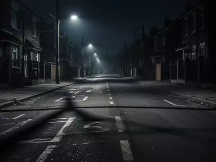 Eine menschenleere, nächtliche Wohnstraße in einer Stadt mit Straßenbeleuchtung und dunklen Schatten. - Foto: über boerse-global.de