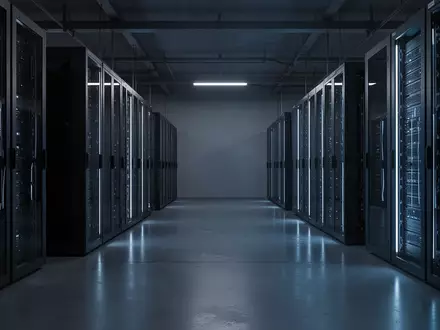 Moderne Serverinfrastruktur in einem minimalistisch gestalteten, blau beleuchteten Rechenzentrum. - Foto: über boerse-global.de