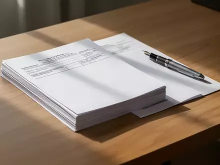 Ein minimalistischer Schreibtisch mit leeren Steuerformularen und einem Füllfederhalter in sanftem Tageslicht. - Foto: über boerse-global.de