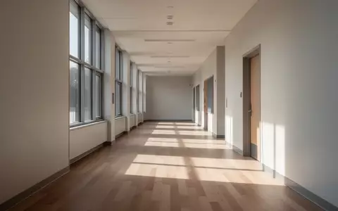 Ein leerer, modern gestalteter Schulflur mit hellem Holzboden und einfallendem Tageslicht. - Foto: über boerse-global.de