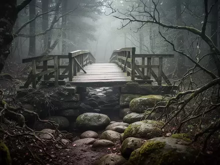 Ein nebliger Waldpfad mit einer hölzernen Brücke, der die Komplexität und Herausforderungen der kindlichen Entwicklung symbolisiert. - Foto: über boerse-global.de