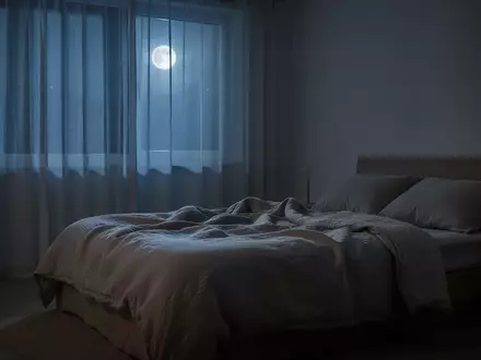 Ein minimalistisch eingerichtetes, ruhiges Schlafzimmer bei Mondlicht, das eine Atmosphäre der Erholung vermittelt. - Foto: über boerse-global.de