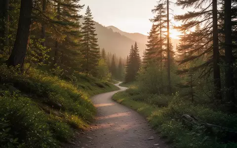 Ein einsamer Pfad in einem grünen Wald bei Sonnenuntergang als Symbol für mentale Erholung und Entschleunigung. - Foto: über boerse-global.de