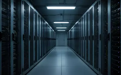 Ein dunkler, steriler Serverraum mit langen Reihen metallischer Racks in einem modernen Rechenzentrum. - Foto: über boerse-global.de
