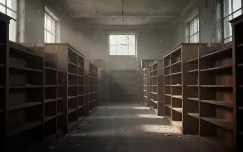 Ein verlassener Archivraum mit leeren Holzregalen und einfallendem Tageslicht. - Foto: über boerse-global.de