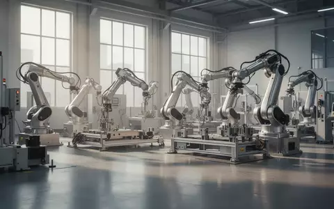Moderne, hochtechnisierte Industriehalle mit präzisen Fertigungsanlagen in einer sauberen, minimalistischen Umgebung. - Foto: über boerse-global.de
