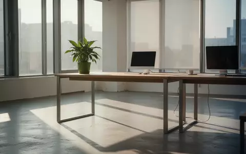Ein minimalistischer Arbeitsbereich mit einem Holztisch, einer Pflanze und natürlichem Licht in einem modernen Raum. - Foto: über boerse-global.de