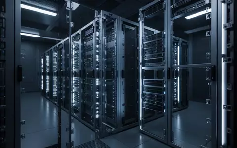 Abstrakte Darstellung einer modernen Server-Infrastruktur mit modularen Komponenten in einem dezent beleuchteten Raum. - Foto: über boerse-global.de