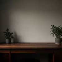 Ein minimalistischer, leerer Schreibtisch in einem privaten Arbeitszimmer mit einer Zimmerpflanze im gedimmten Licht. - Foto: über boerse-global.de