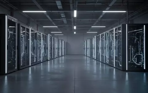 Moderne, minimalistische Serverraum-Infrastruktur mit blauer Umgebungsbeleuchtung in einer Industrieumgebung. - Foto: über boerse-global.de