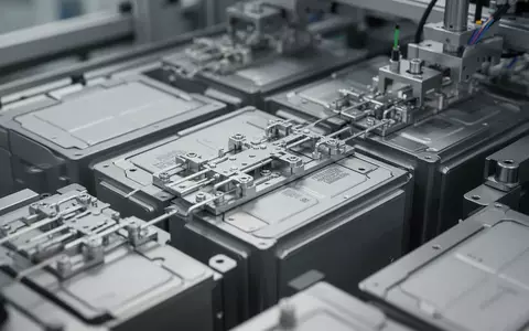 Nahaufnahme von modernen Lithium-Ionen-Batteriezellen in einer automatisierten Fertigungslinie. - Foto: über boerse-global.de