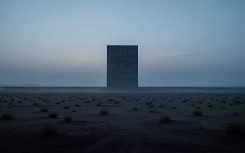 Ein einsamer Betonmonolith in einer weiten, leeren Wüstenlandschaft bei Dämmerung, der Stille und Sicherheit symbolisiert. - Foto: über boerse-global.de