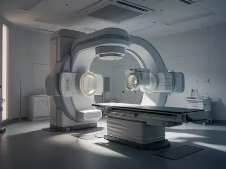 Ein moderner, steriler Bestrahlungsraum mit einem medizinischen Linearbeschleuniger in einer Klinik. - Foto: über boerse-global.de