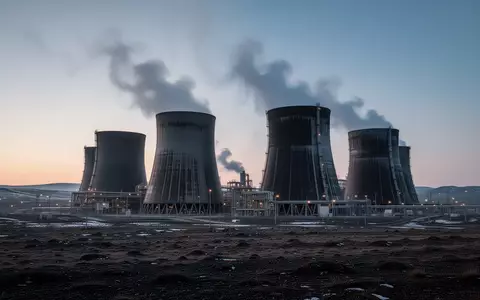Industrielle Kühltürme in einer weiten, kargen Landschaft bei Dämmerung. - Foto: über boerse-global.de