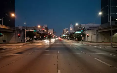 Eine leere Straßenkreuzung in einer texanischen Stadt bei Dämmerung mit Fokus auf die urbane Infrastruktur. - Foto: über boerse-global.de