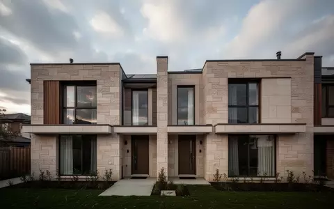 Moderne Doppelhaushälfte mit klarer Architektur bei bewölktem Himmel. - Foto: über boerse-global.de