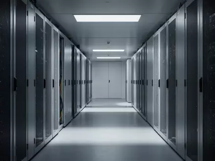Ein minimalistisch gestalteter, moderner Serverraum mit kühler Beleuchtung und klaren architektonischen Linien. - Foto: über boerse-global.de